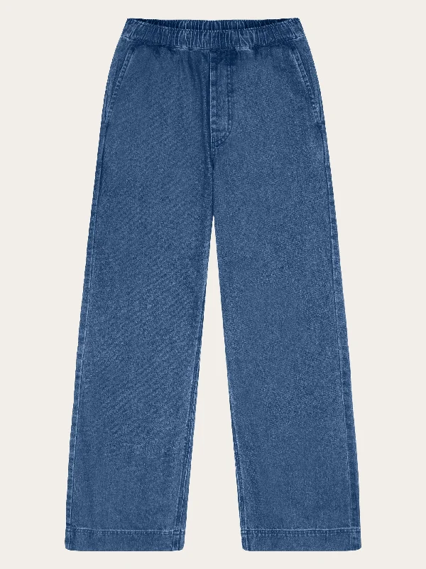 Relaxed Chic POSEY wide mid-rise elastic waistband denim pant - GOTS/Vegan - Dark Blue denim