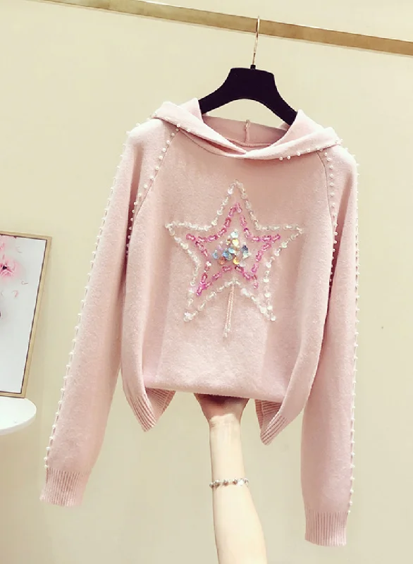Sports High Waist Style Pink long sleeve sweater round neck hooded sweater  242