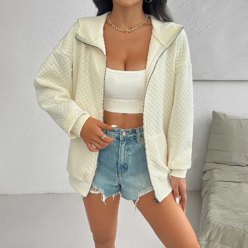 Urban Chic Leisure Loose Zip Cardigan Hooded Coat